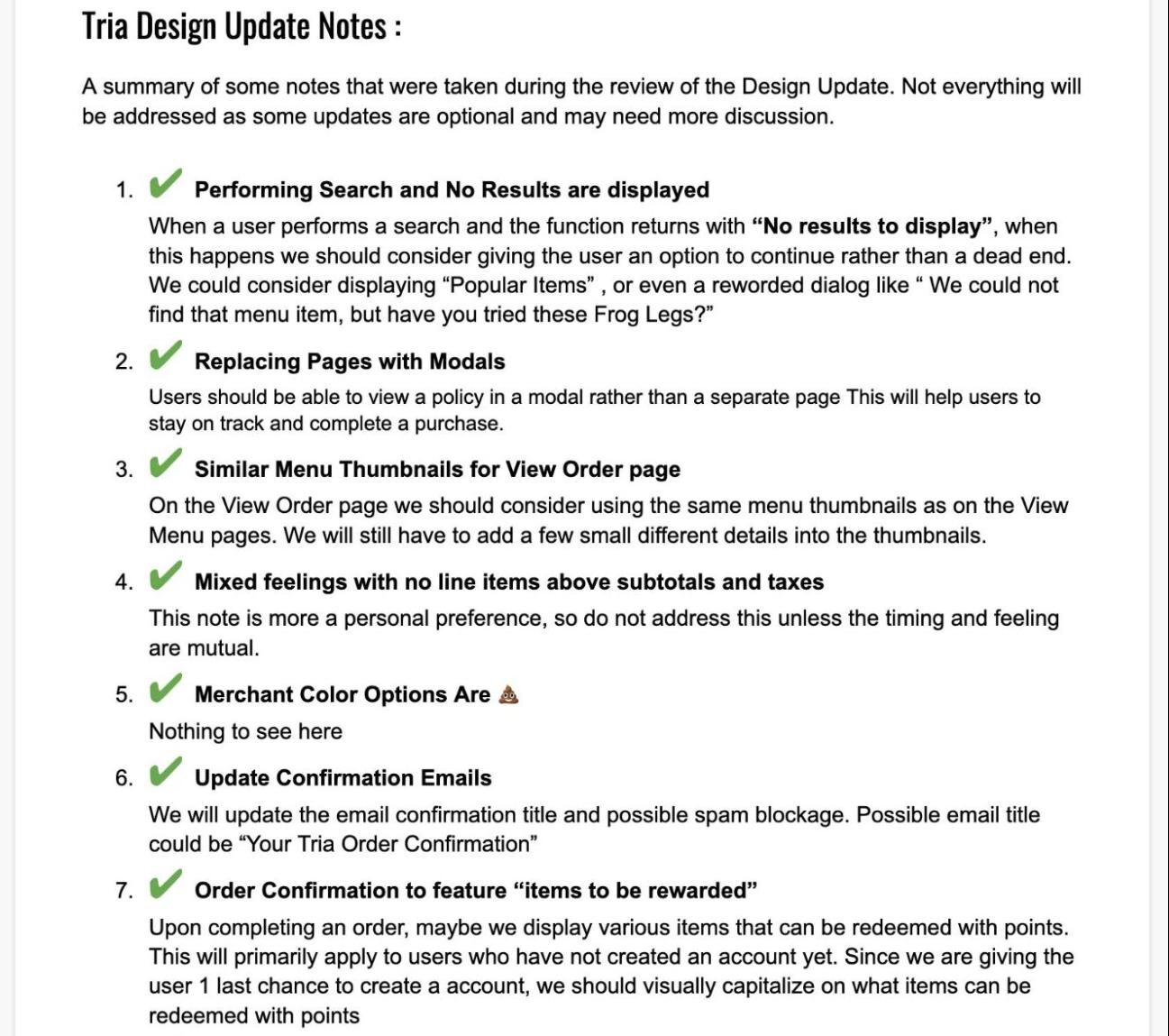 Tria Design Update Notes